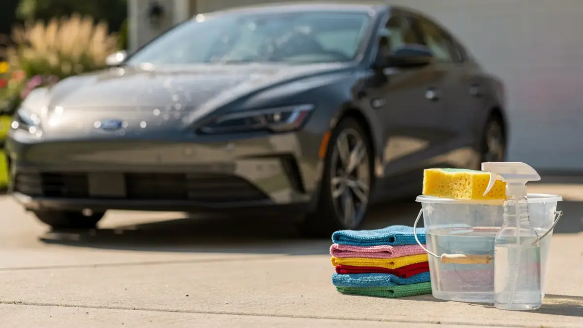 Auto-Wäsche mit Mikrofasertuch zum lackschonenden Entfernen von Insekten am Auto